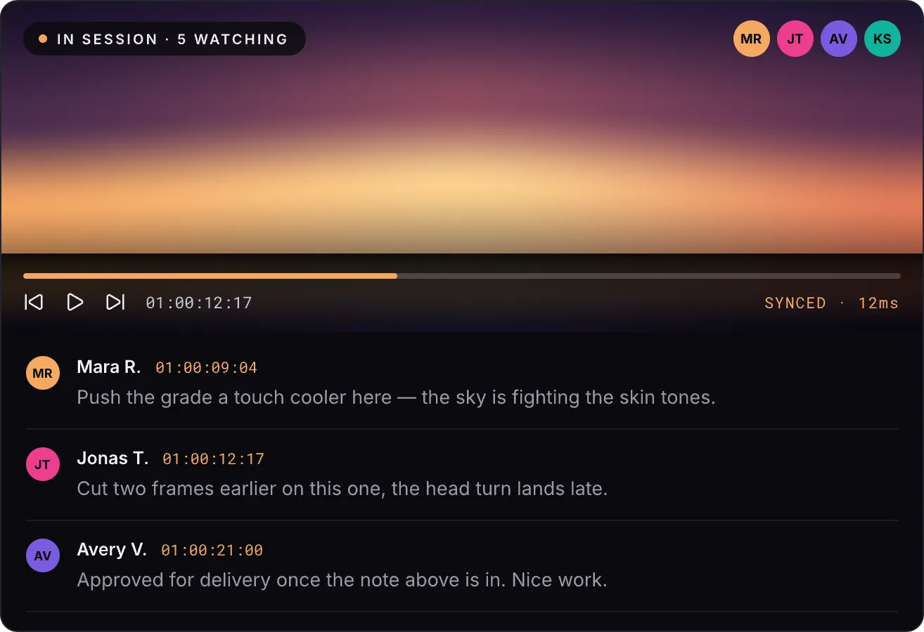 A review session with frame-accurate comments