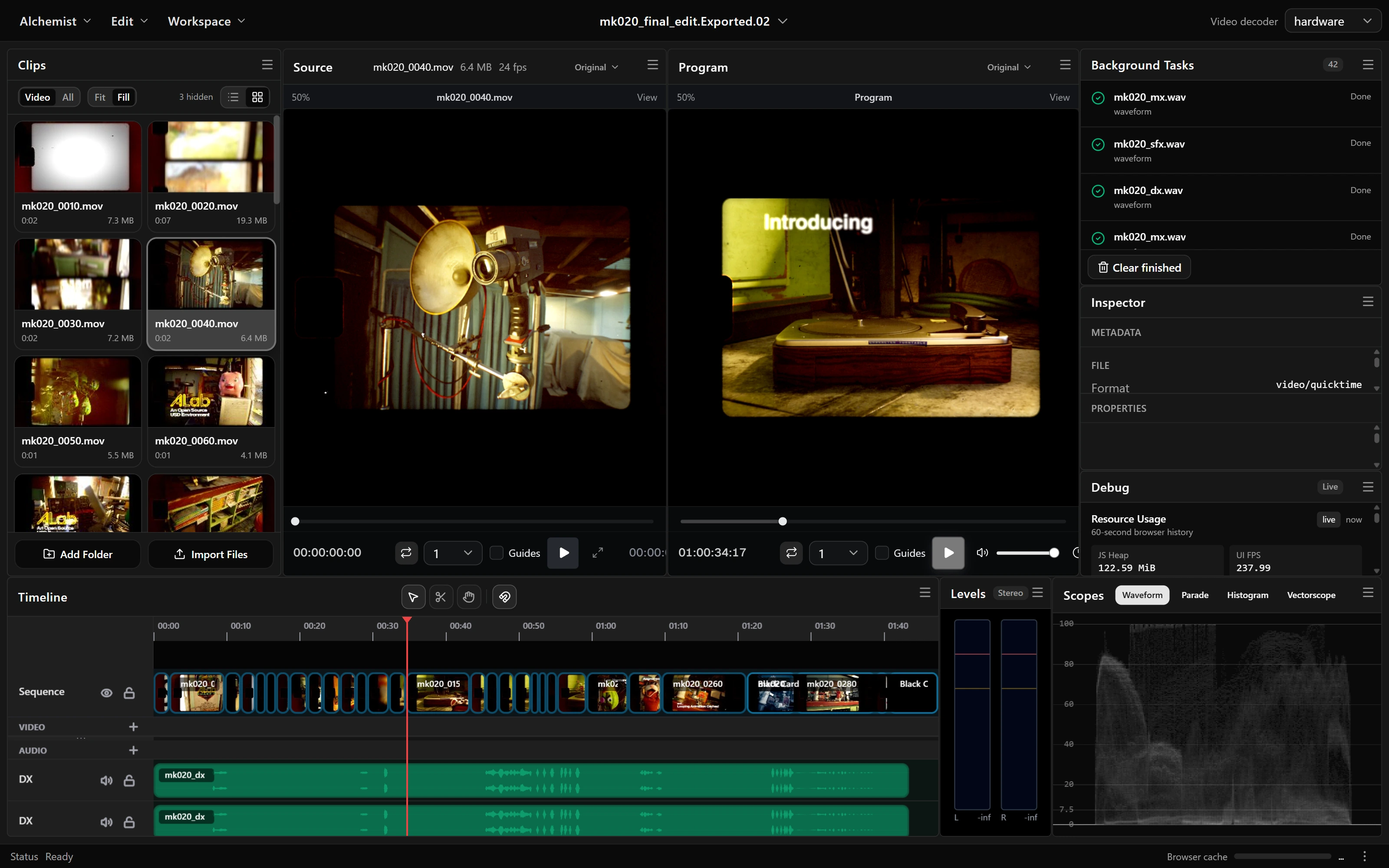 The real Alchemist Web editor with the ALab sample timeline